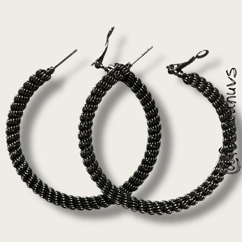 Large Coiled Wire Hoop Earrings – Dark Metallic Finish